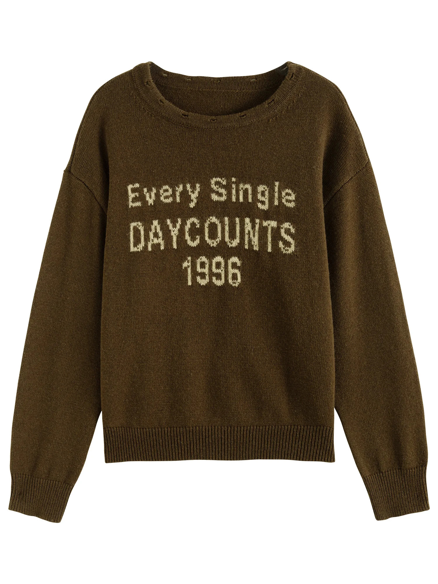 Dushu Winterwomen Sweater Letter Printed Female Brown Casual Pullover Sweaters Round Neck Drop Sleeve Knitted Tops 24DS84642 250728