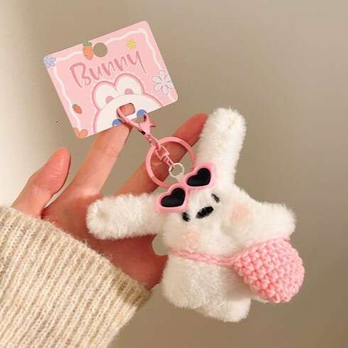 Creative Cute Blush Bunny Plush Doll Bag Pendant Keychain Accessory Couple Gift
