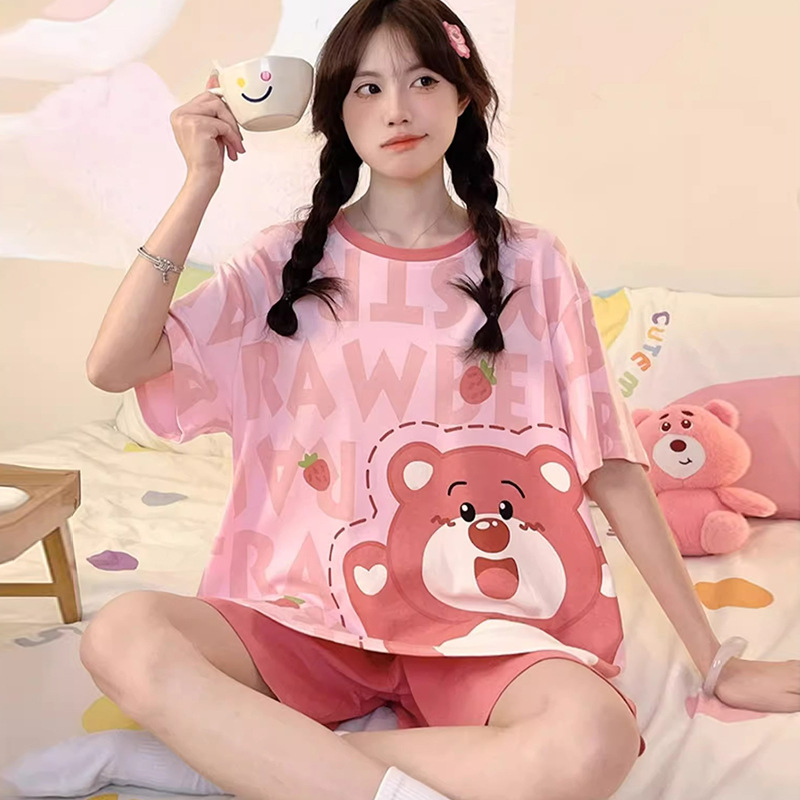 B994-Summer women's pajamas thin short sleeve large size cute cartoon two-piece suit home clothes for girls