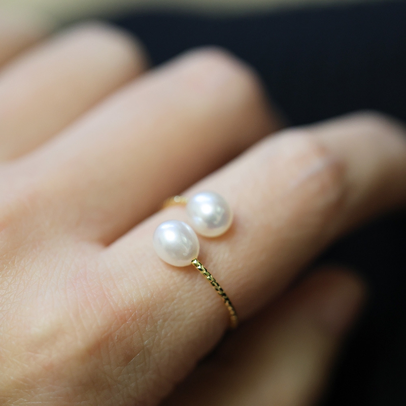 Designer Adjustable Rings for Women 14K Gold Gold Filled Freshwater Pearl Trendy Chic Daily Dating Open Ring Fashion Jewelry