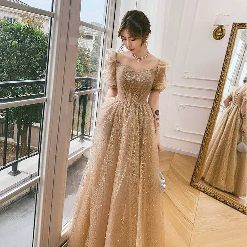 Evening Dress New Temperament Banquet Winter Hostess of Annual Meeting Golden Long Dignified Champagne Dress for Women Z250728