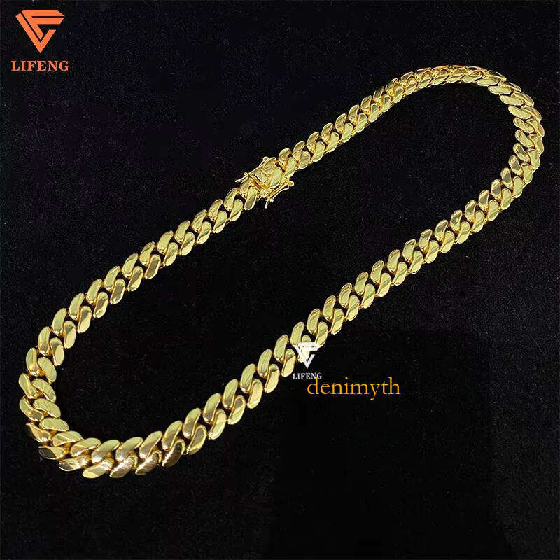 10k 14k Gold Plated Sterling Sier Link for Men Plain Necklace 14mm Hip Hop Cuban Custom Chain
