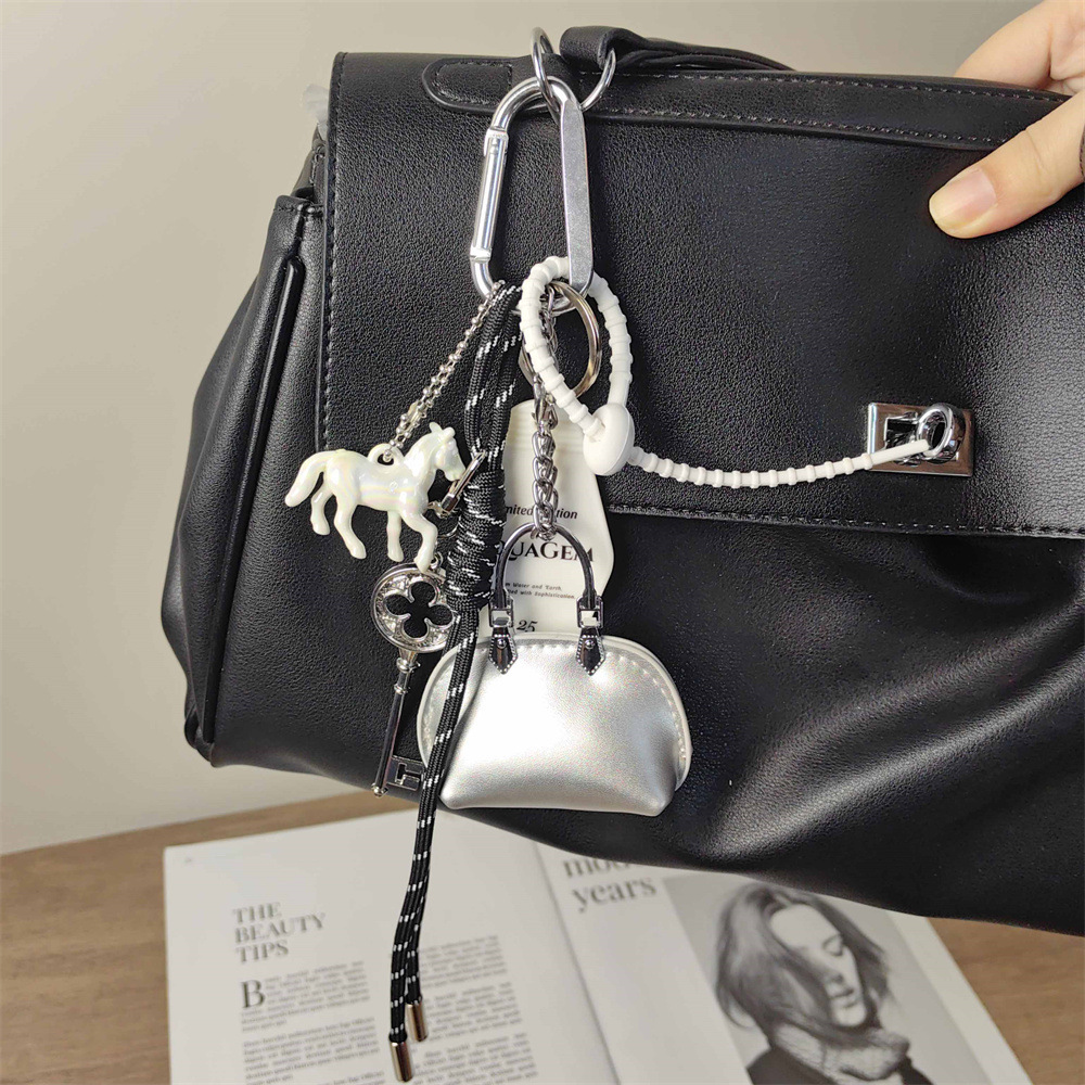 INS Style Simple Silver Bag Keychain Laser Pony Key Pendant Unisex Bag Accessory