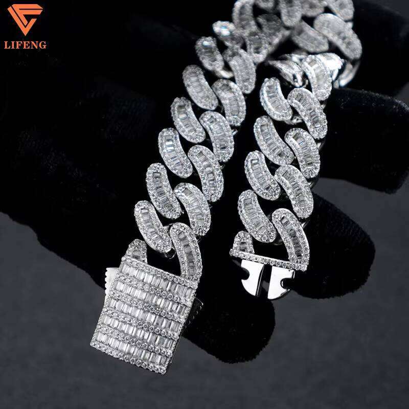 High Quality Women Trendy Accessories 10mm Simple Moissanite Sier Color Chain Fashion Cuban Bracelet Set