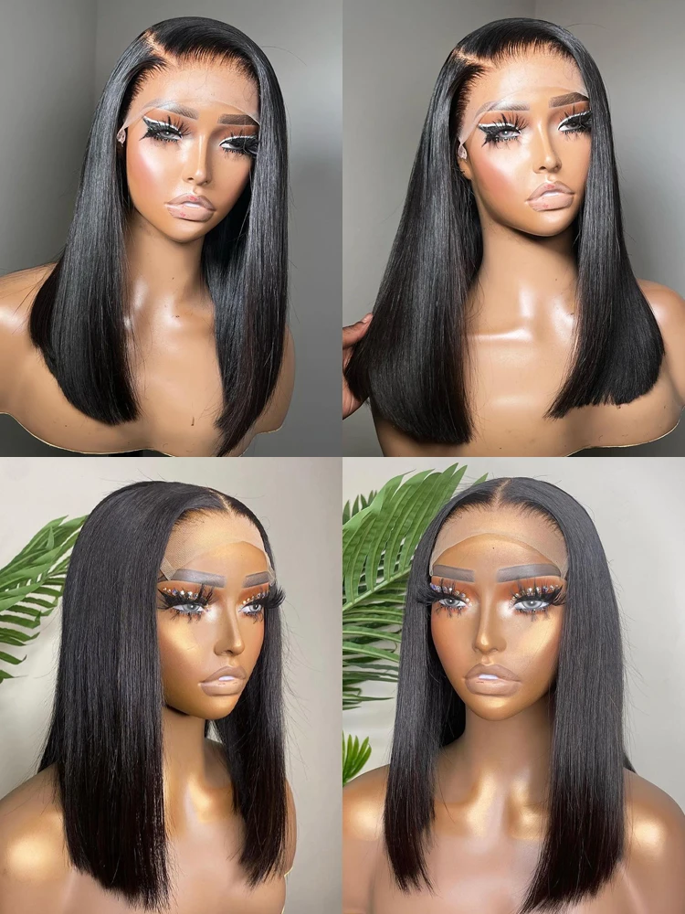Lace Front Human Hair Wig Transparent Lace Frontal Wigs For Black Women Synthetic Short Bob Wig Multiple Remy Straight Natural Wig