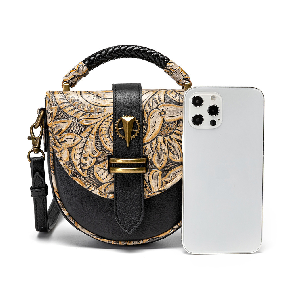 New Phone Niche Design Genuine Leather Women's Shoulder Crossbody Bag Emed Handbag ddmymoon