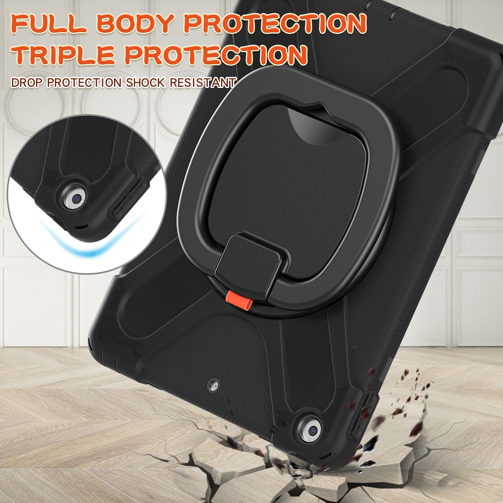 Heavy Duty Rugged Tablet Cover For IPad 7th 8th 9th Gen 10.2 inch Case 360 Degree Rotating Handle Stand Shoulder Strap Case with Screen Protector Kids