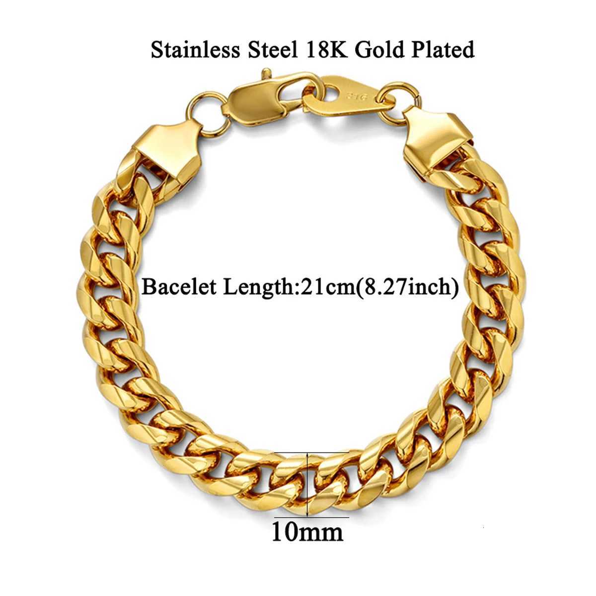 10mm Miami Cuban Link Chain Bracelet Hip Hop Punk Gold Plated Jewelry Stainless Steel Bracelet For Men Boys W250728