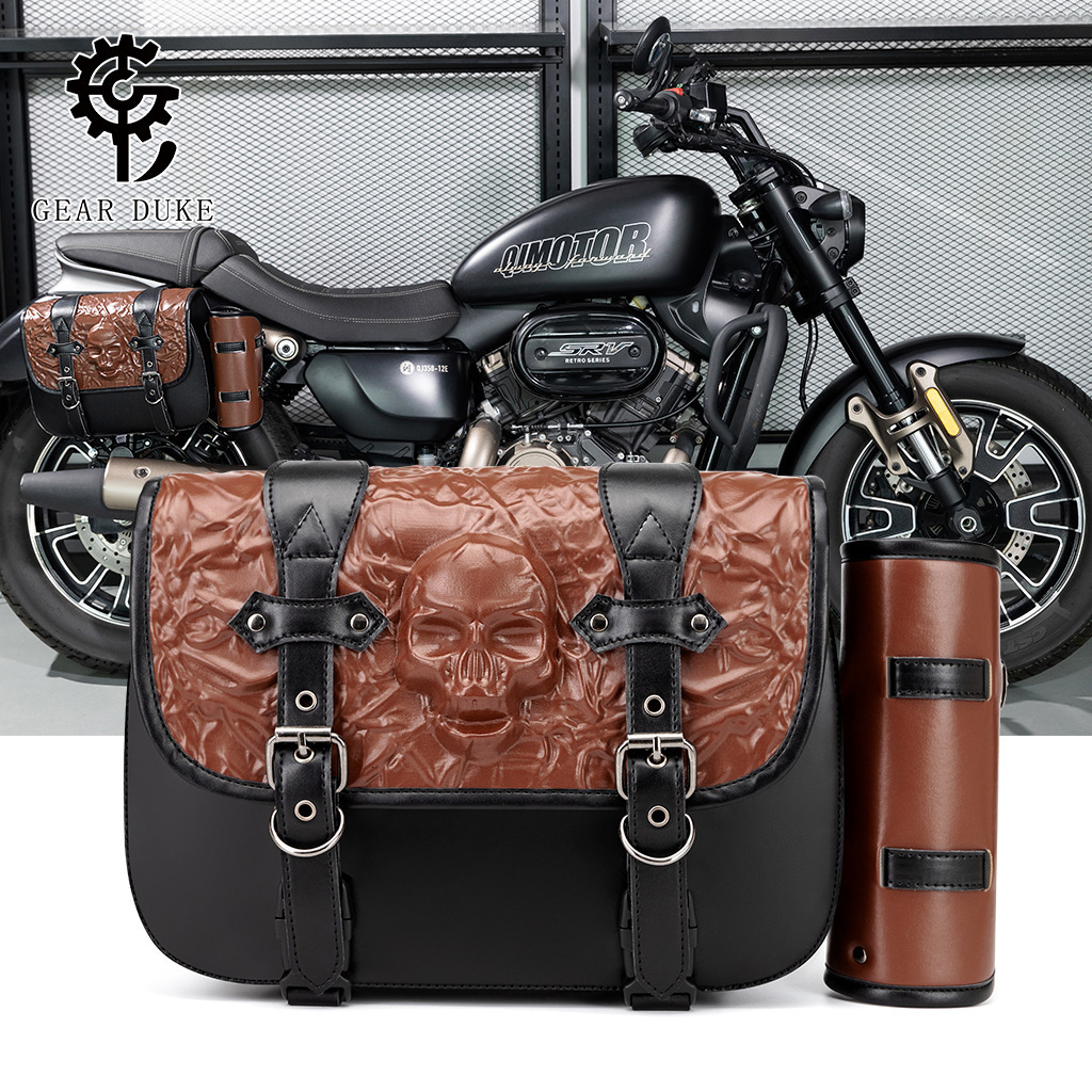 PU Leather Patchwork Color-Block Prince Cruiser Motorcycle Punk Style Side Bag Niche Rider Modification Accessories ddmymoon