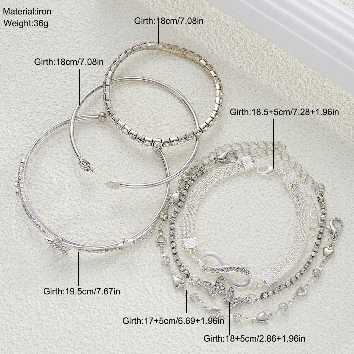 Elegant Sparkling Rhinestone Bracelet Set for Women Butterfly Heart Infinity Star Designs Open Bracelet Daily Wear Jewelry Gift W250728