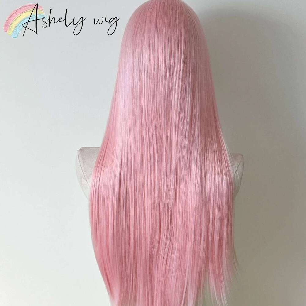 Light Pink For Women Human Hair Lace Front 26Inch Long Straight Synthetic Wigs Soft Natural Heat-Resistant Fiber Cosplay Wig
