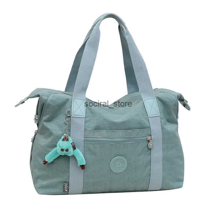 Large Capacity Washed Fabric Travel Bag Lightweight Foldable Gym Yoga Duffel with Monkey Keychain Short Trip Waterproof Tote Q0728