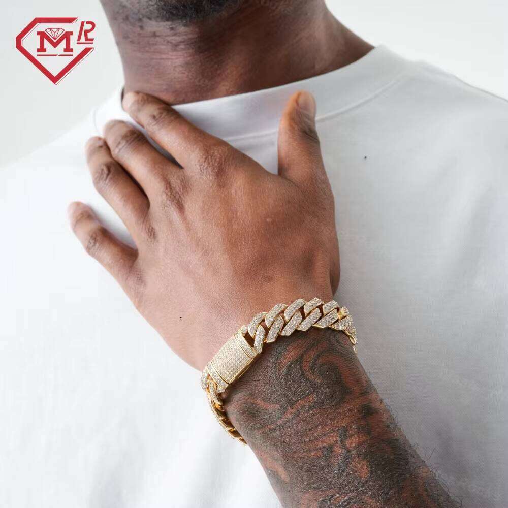 China Factory Custom Mens Hip Hop for Rapper 14mm 2rows Real Solid S Sier Moissanite Bracelet Men
