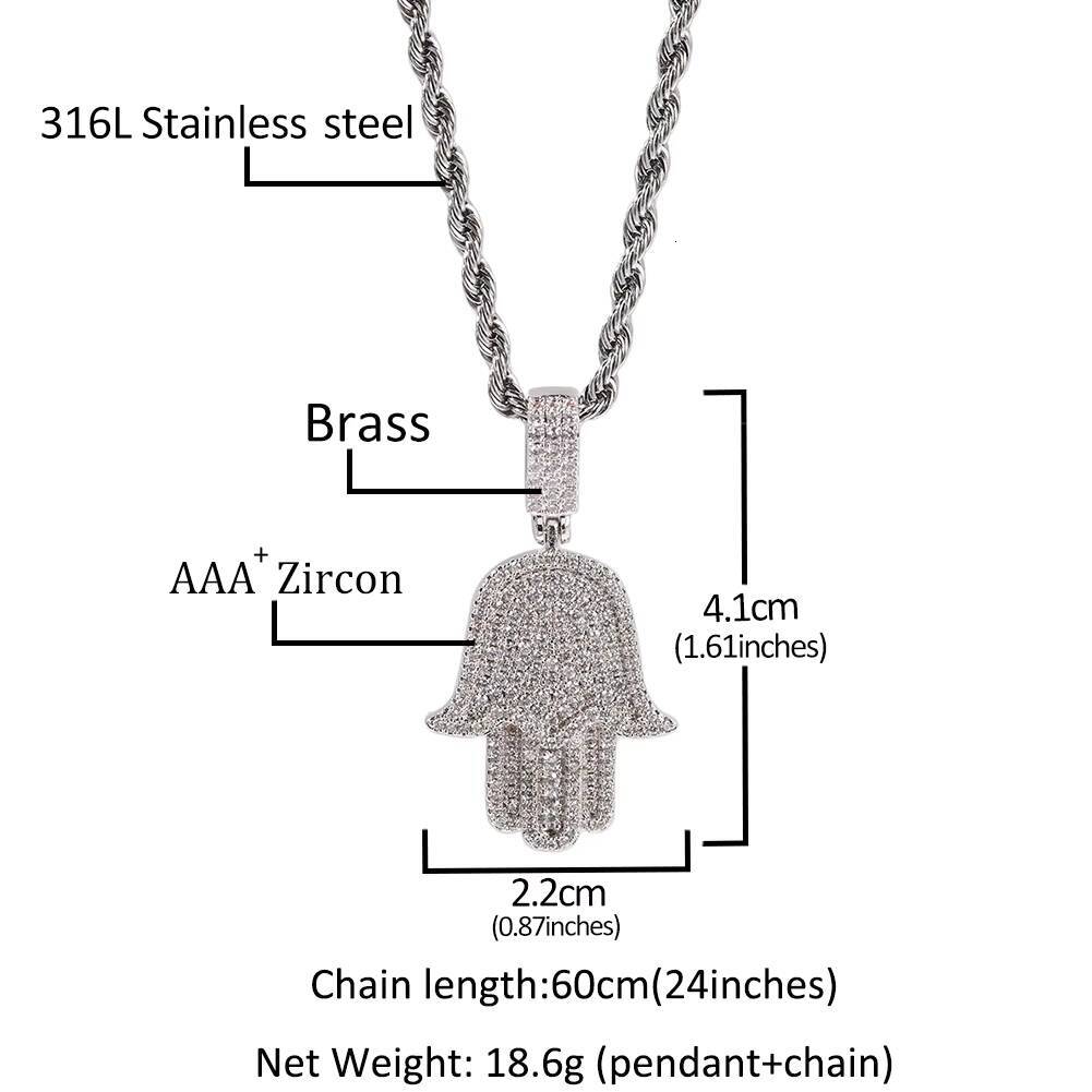 Wholesale Hip Hop Iced Out CZ Hamsa Hand Pendant Necklace Jewelries