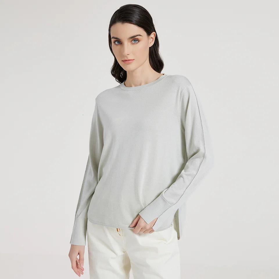 1025 High Quality y Womens Round Neck Long Sleeve Knitted Sweater Spring 30% Silk 70% Wool Sweater 250728