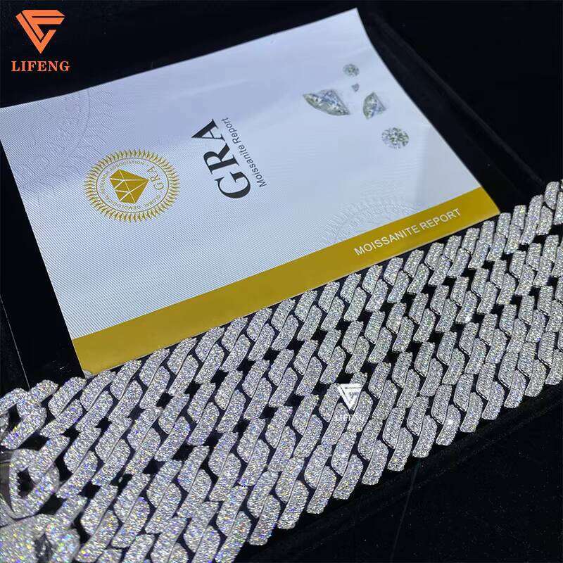 14mm VVS Moissanite Dia Iced Out Link Chain Custom White Gold Plated Fine Jewelry Cuban Charm Necklace for Women