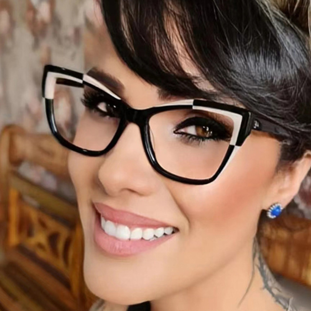 Color Block Cat Eye Non-Prescription Glasses Blue Light Blocking Style Eyeglass Frames for Women Personality Versatile Fashion Eyeglass Frames 250728