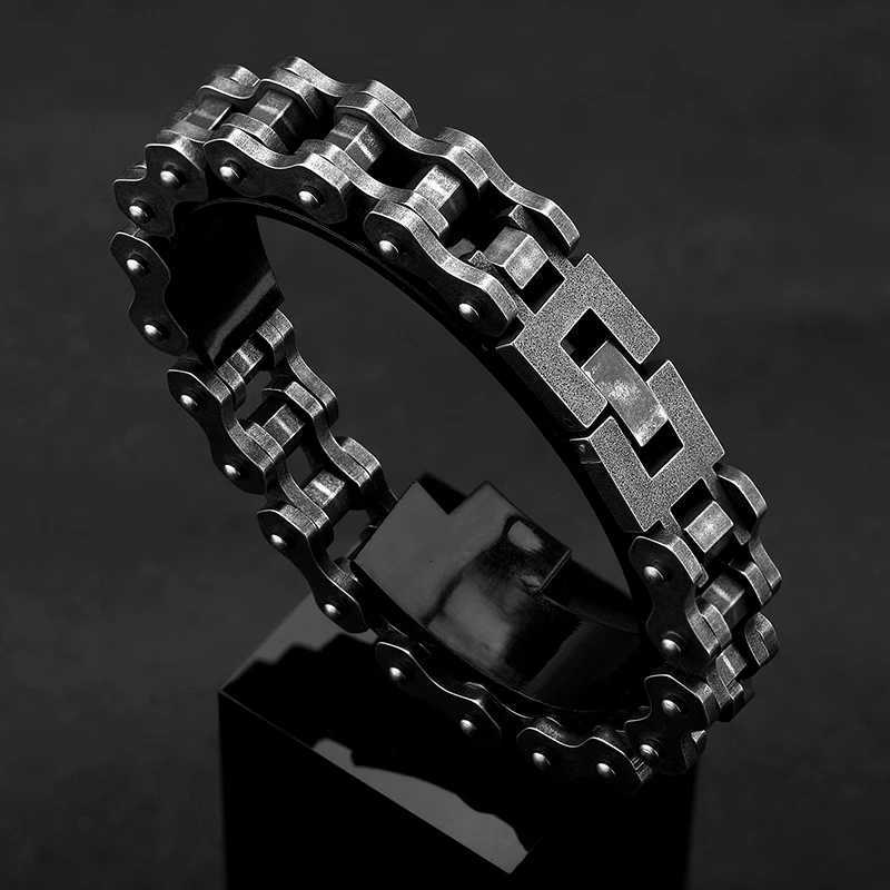MKENDN Vintage Oxidized Black Bicycle Link Chain Bracelets for Men Stainless Steel Punk Motorcycle Charm Bracelets Male Bracelet W250728