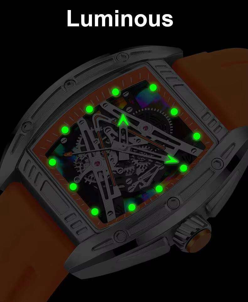 DHgargets MEGIR 338G Skeleton Watch - Fashion Unisex Casual Watch with Luminous Hands, 30M Waterproof, Silicone Strap, Quartz Movement