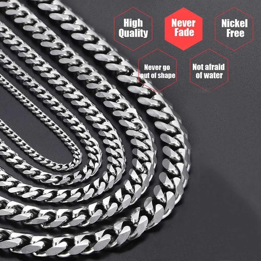 3/5/7/9/11mm Width Stainless Steel Men Women Six-sided Chain Necklace Gold Silver Plated Unisex Jewelry Wholesale Drop Shipping XJ250708