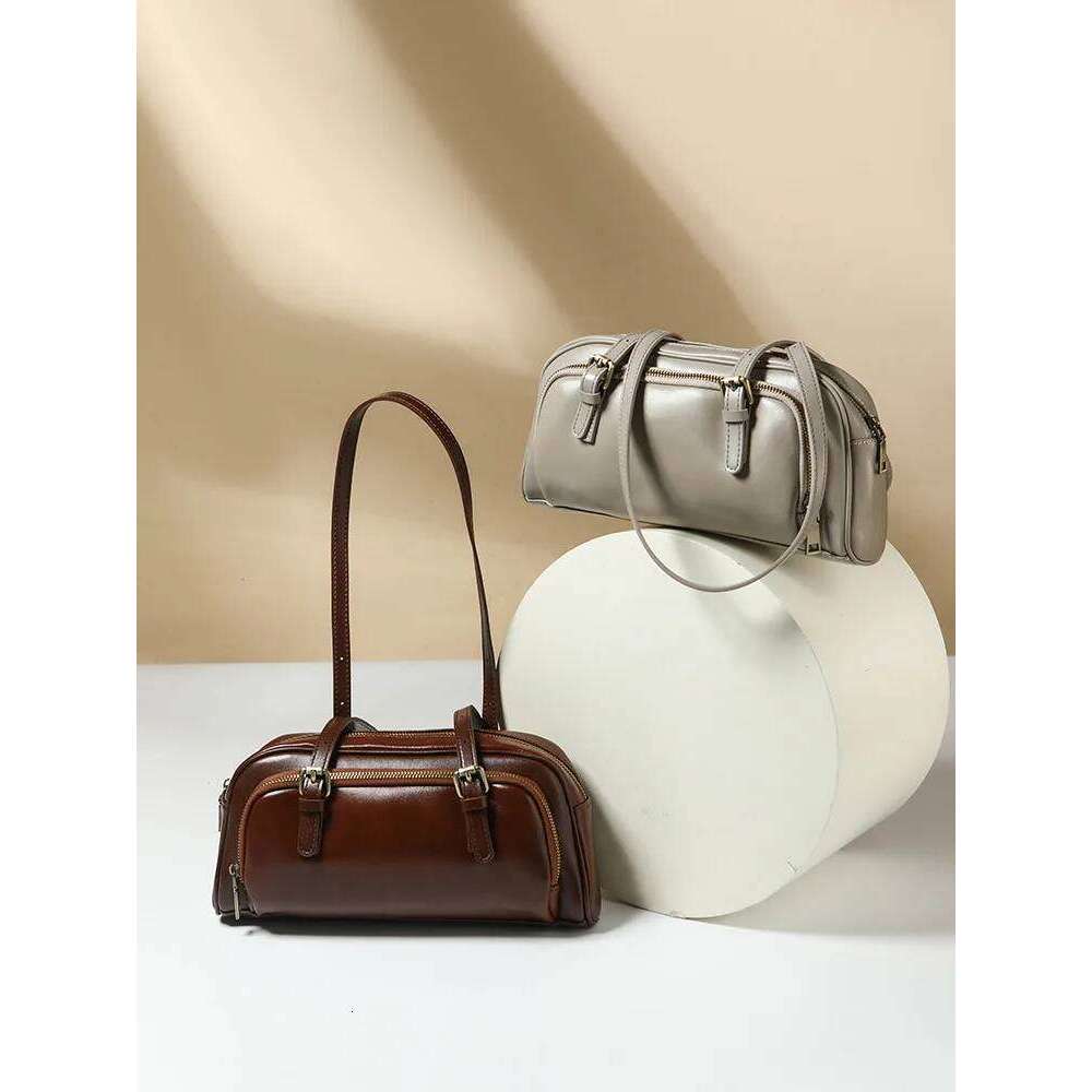 Designer Bags Genuine Leather Underarm Retro Baguette Bag For Women, 2025 New Shoulder Bag First Layer Cow Leather Handbag, Crossbody Bowling Luxury B