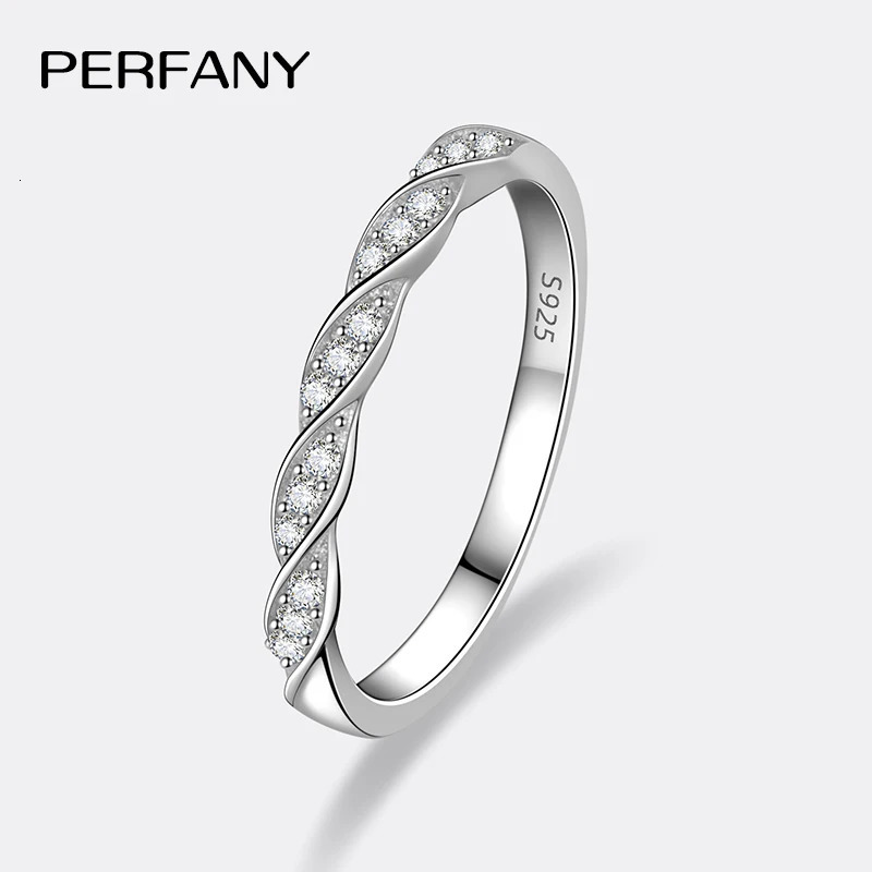PERFANY All Ring for Women S925 Pure Silver Ripple n Laboratory Diamond Elegant Wedding Jewelry 250723