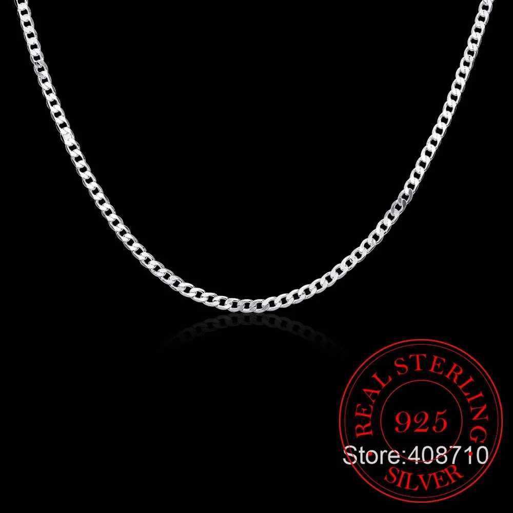 40cm-75cm 4mm 925 Sterling Silver Side Curb Chain Choker Necklace Women Girls Jewelry Colar Collier Collares Mujer Necklace XJ250708