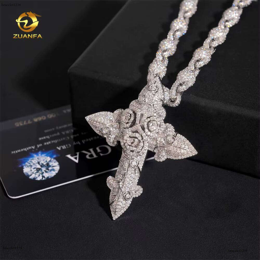 Hip-Hop Accessories Iced Out Cross Cuban Chain Sier Gray Stone Charm Pendant