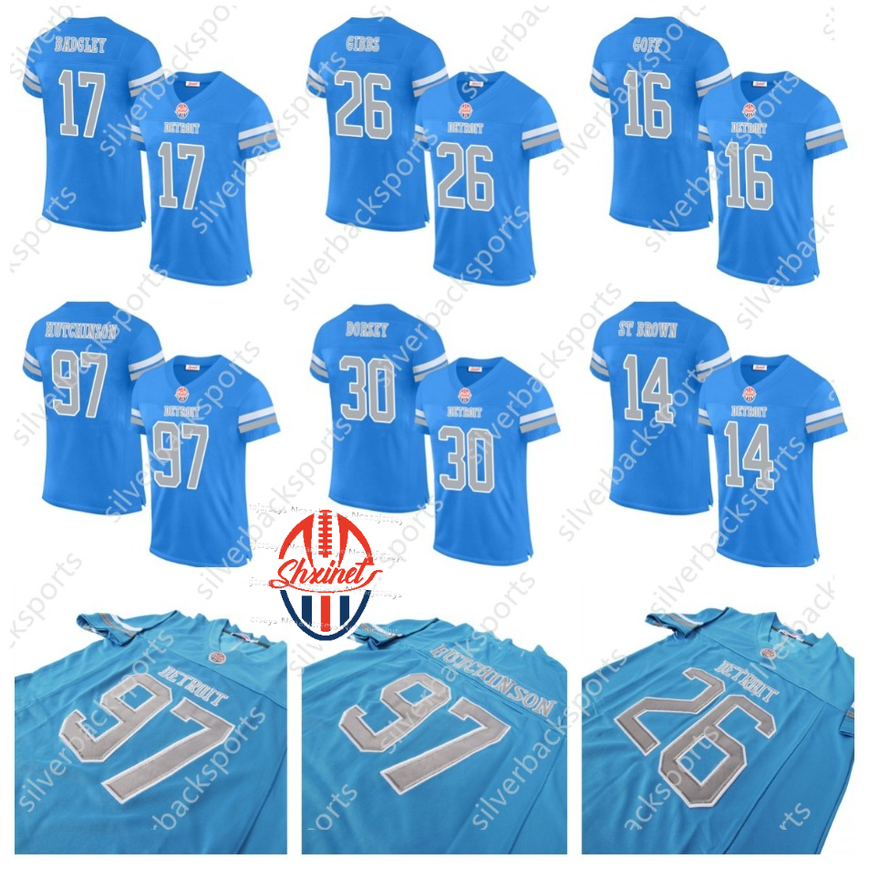 Mens/Youth/Women Football Jersey 97 Adan H U T C H I N S O N 14 St. Brown 26 Gibbs Jameson 9 Williams Stitched Personalized Name Any Number Fast Shipping