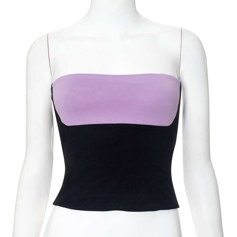 M24tp178 Women's Summer New Color-Block Sleeveless Backless Off-Shoulder Sexy Tube Top B5