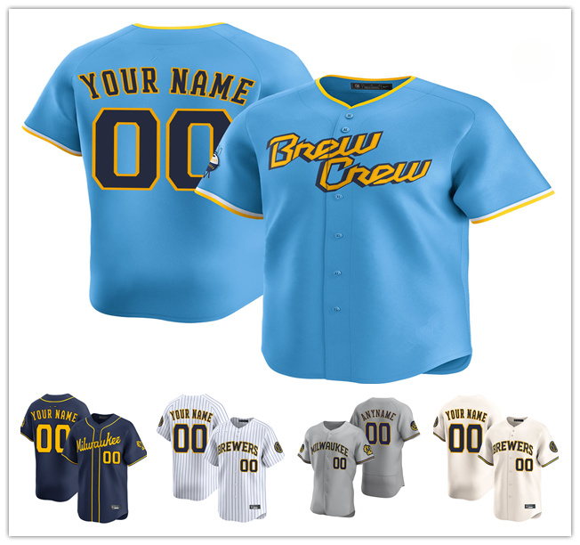 Custom Brewers Baseball Jersey Christian 22 Yelich 12 Rhys Hoskins 24 William Contreras 10 Sal Frelick 27 Willy Adames 5 Garrett Mitchell 11 Jackson Chourio