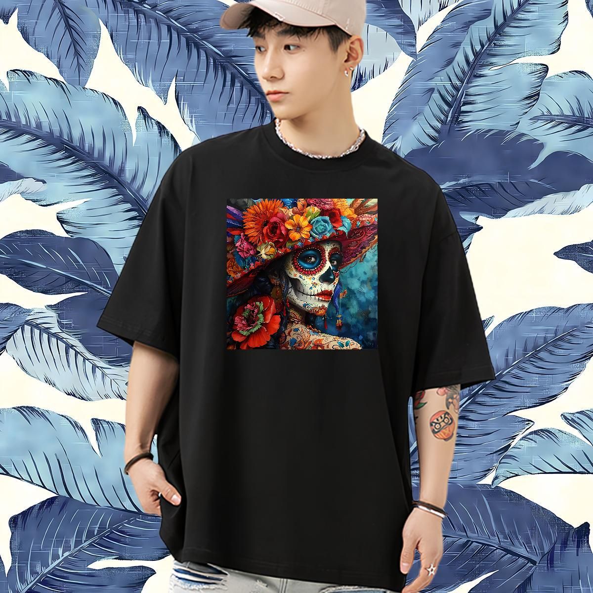 Day of the Dead Festival Pattern Printed Designer T-shirts for Male Summer Short-sleeved 100% Cotton Black White Tops 2025 New