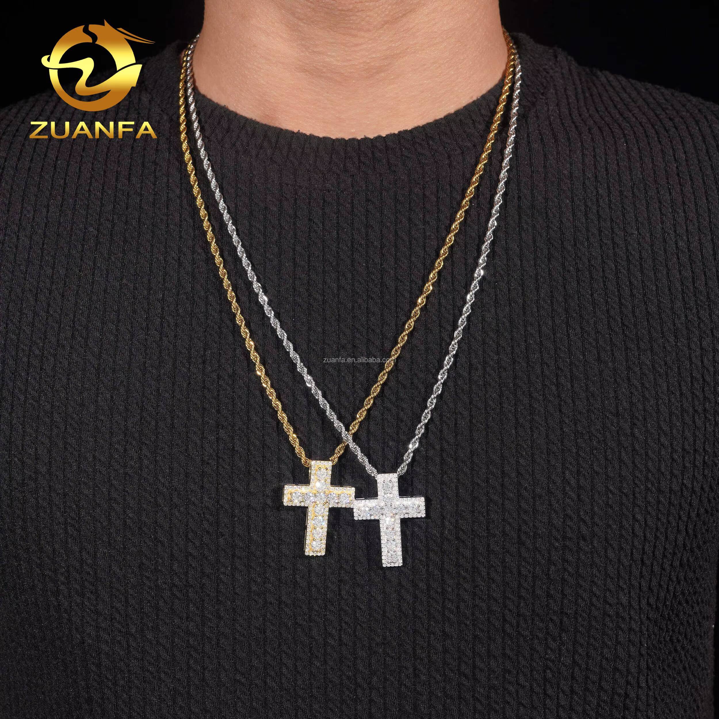 Ship in USA Warehouse Unique Design Rapper Popular Jewelry Iced Out Hip Hop S925 14k Gold Plated VVS1 Moissanite Cross Pendant