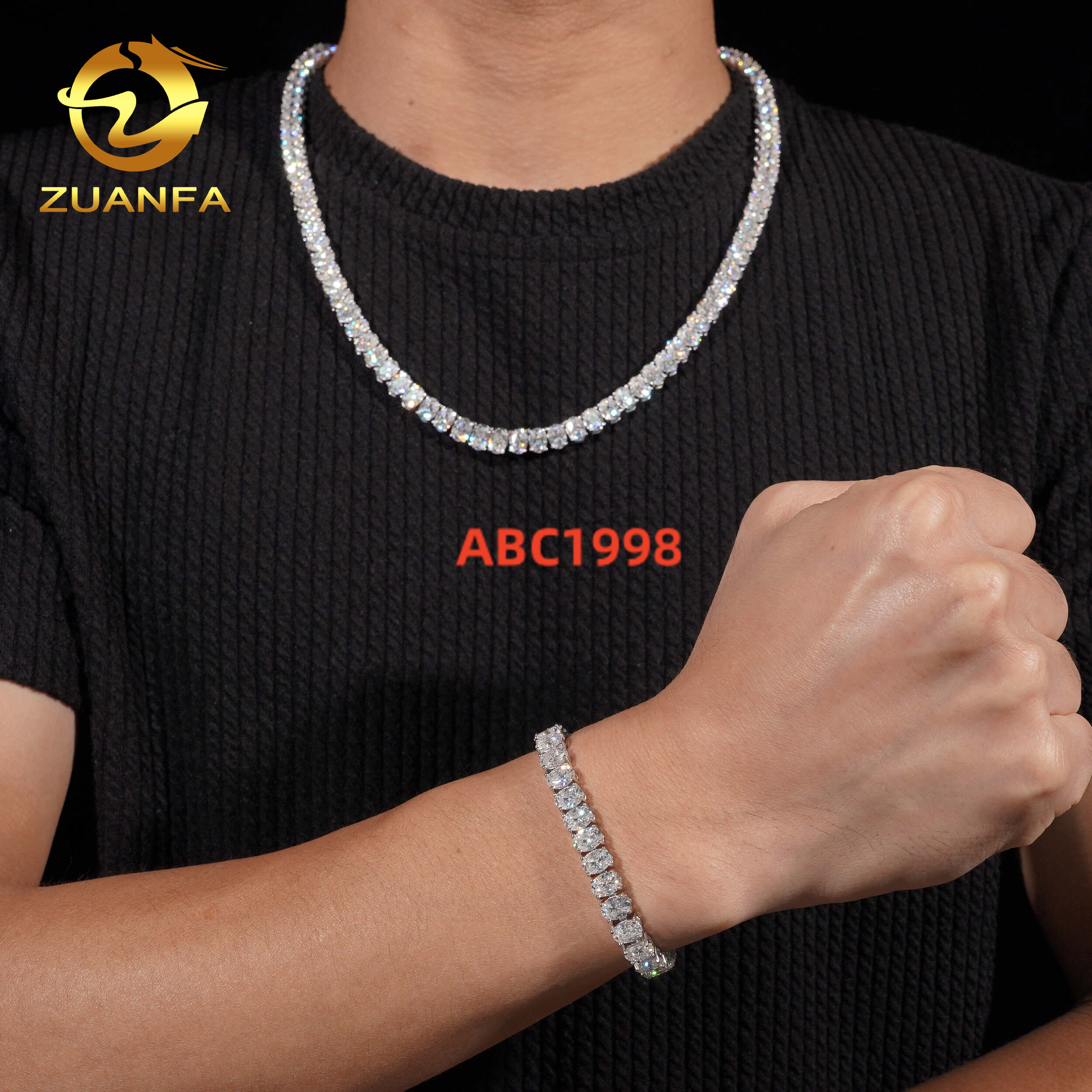 5X7mm Moissanite Pass Diamond Tester GRA Certificated Diamonds 925 Silver Gold Plated Oval Cut Moissanite Cuban Link Chain