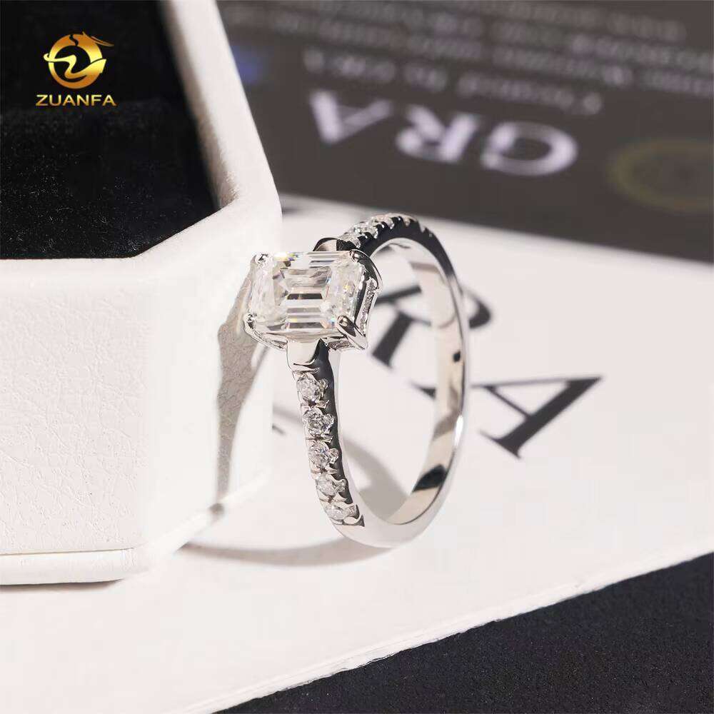 Pass Tester Real Engagement Moissanite Ring Emerald Valentine's Day Gift Fancy Cut