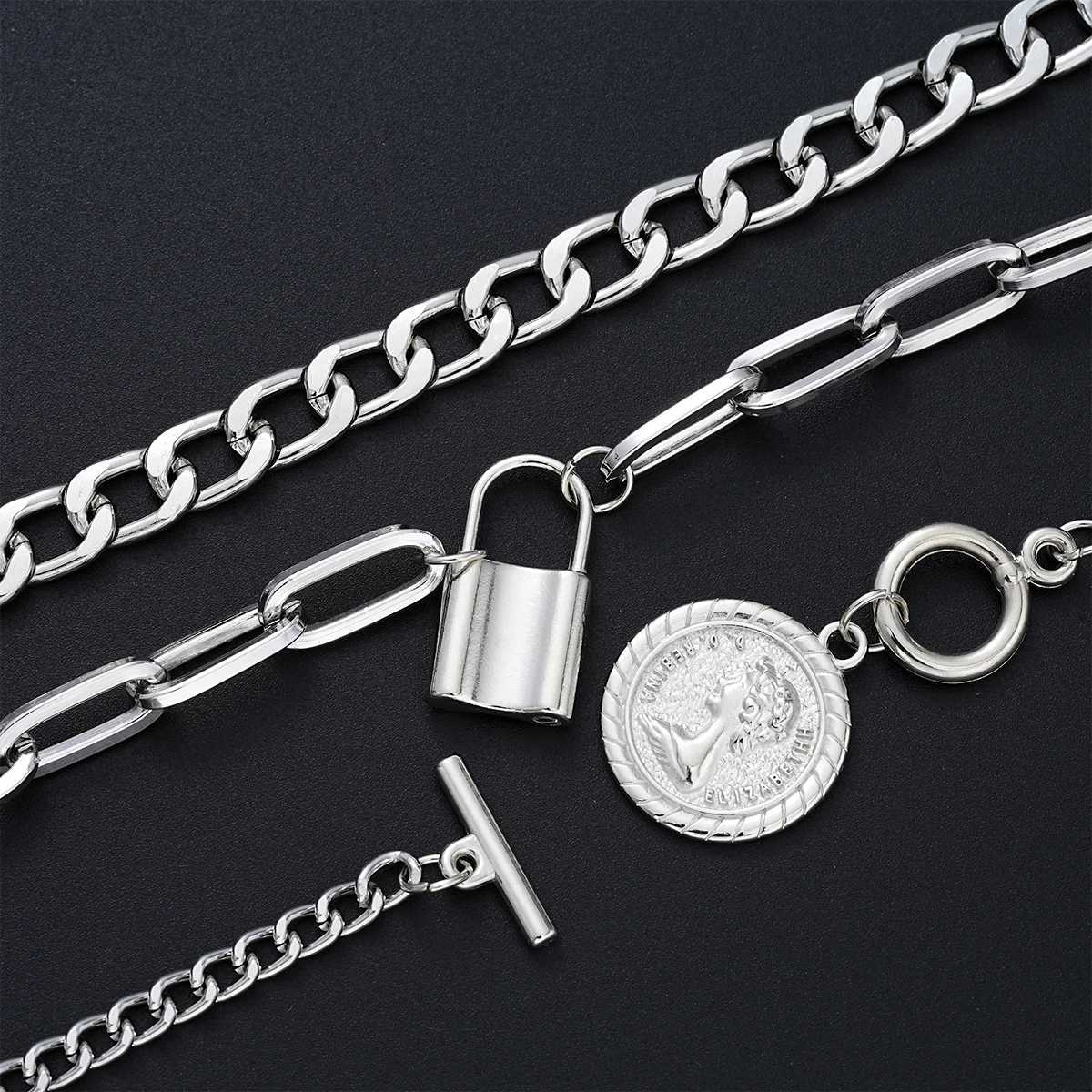 MultiLayer Coin Pendant Necklace Set for Women and Men Silver Tone Stackable Chain Necklaces Party and Everyday Fashion Z250910