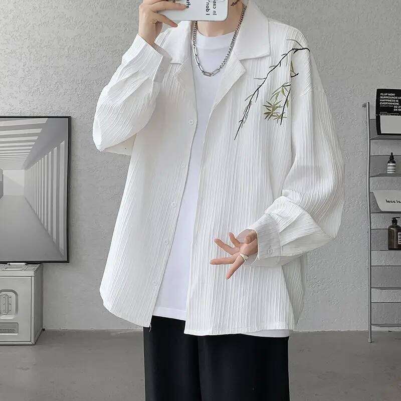 Embroidered Shirt Men Long Sleeve Spring Autumn Trendy New Chinese Style Fashion