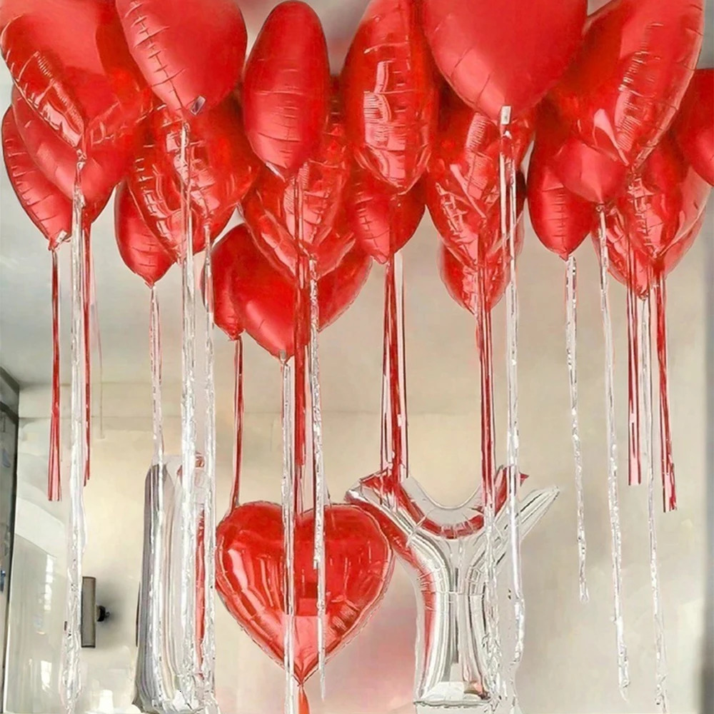 50Pcs Valentines Day Heart Balloons 10 Red Love Heart Shape Balloon for Valentines Day Decorations Heart Foil Balloon Wedding 250724