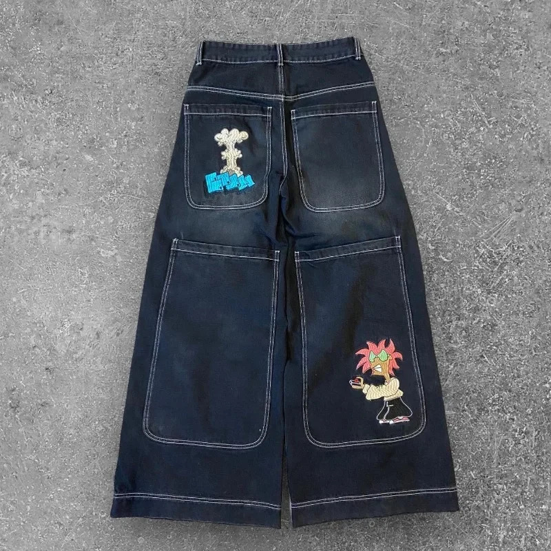 Harajuku Goth fashion Y2K Baggy Jeans vintage Embroidered high quality jeans men women Hip Hop streetwear Casual wide leg Jeans 250728