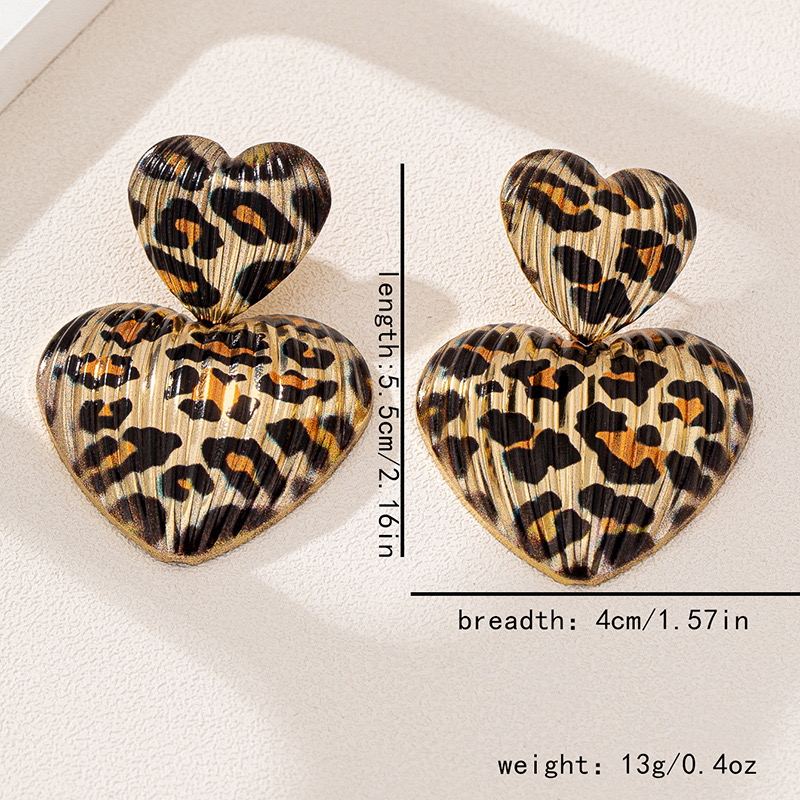 Retro fashion alloy heart-shaped leopard print heart-shaped women's earrings