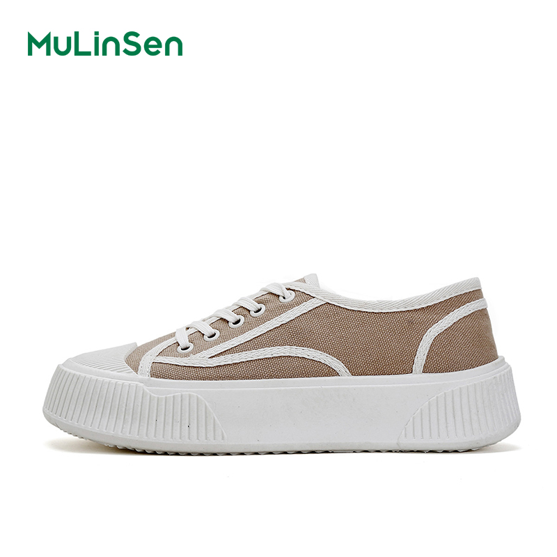Mulinsen women's shoes summer breathable coffee-colored canvas shoes women 2025 new biscuit shoes low-top soft-soled casual shoes