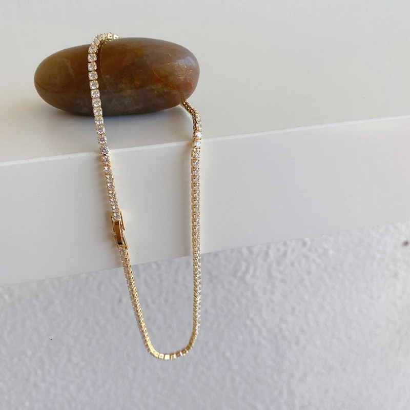Iced Out Tennis Chain Necklaces Female Gold Color 18K Gold Plated Neck Chain For Women Fashion Jewelry Gift Chocker 250722
