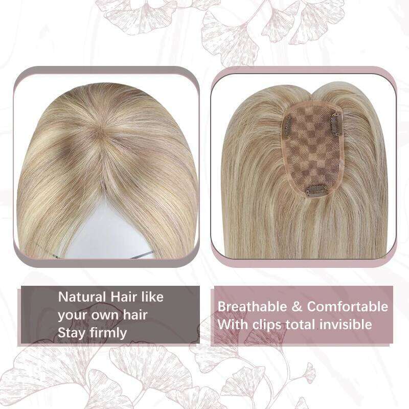 Ugeat Topper Natural Human Blonde Mono Base 3*5inch Women Toupee Invisible Free Part Toppers Hair Extension