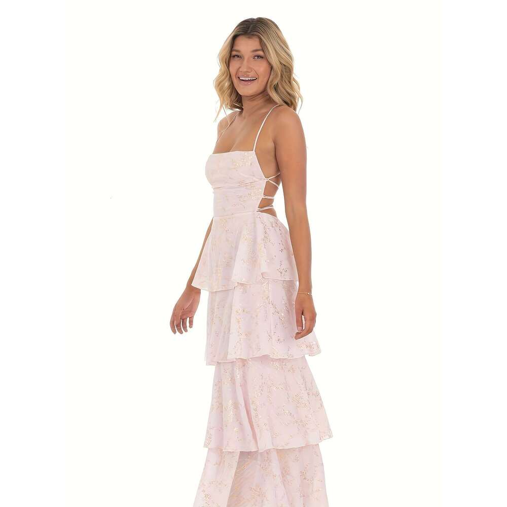Elegant Off-the Shoulder Sleeveless Maxi Dress with Tiered Ruffles for Evening