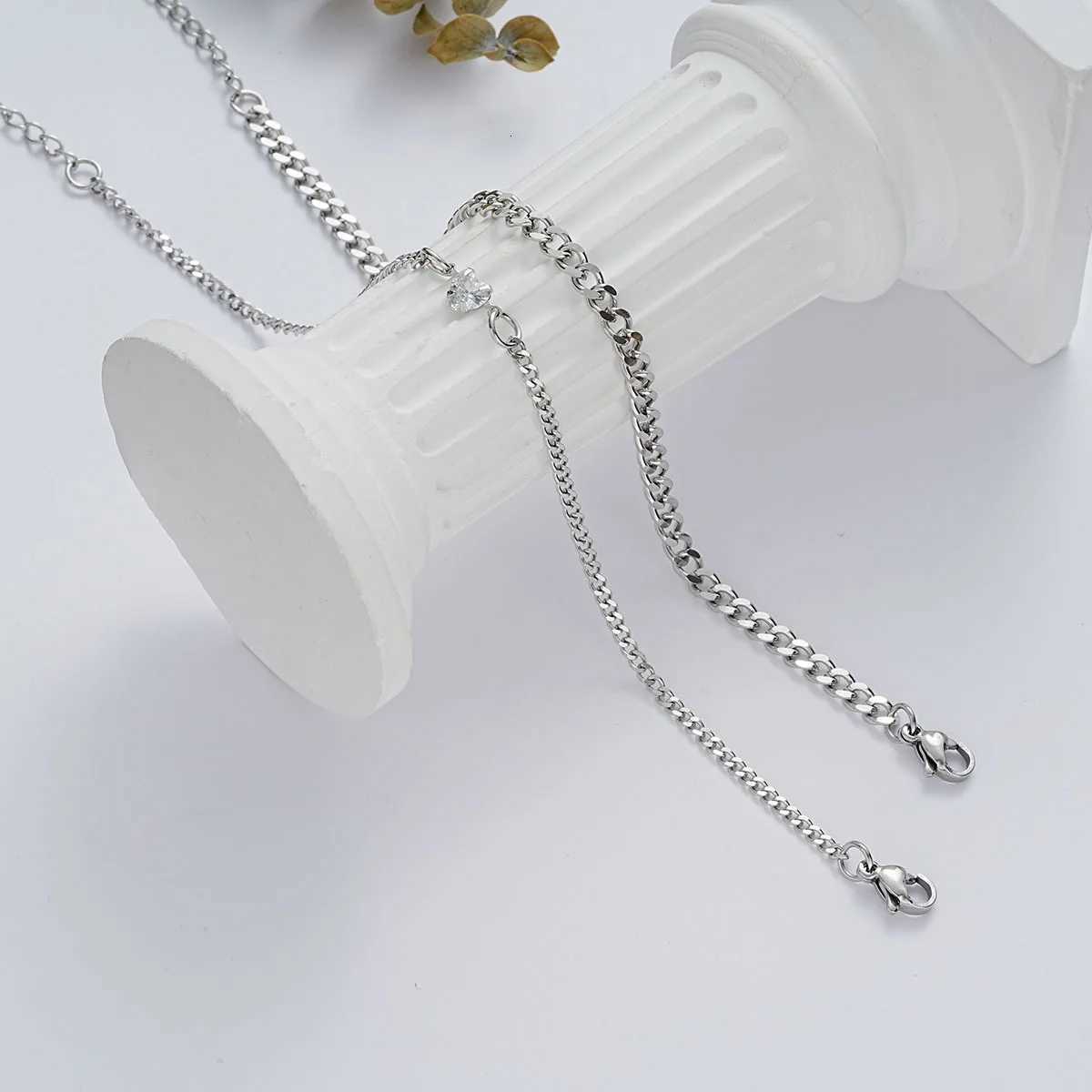 2Pcs 925 Sterling Silver Chain Bracelet Set for Women Men Simple Crystal Heart Adjustable Couple Bracelets Couple Jewelry Gifts W250728