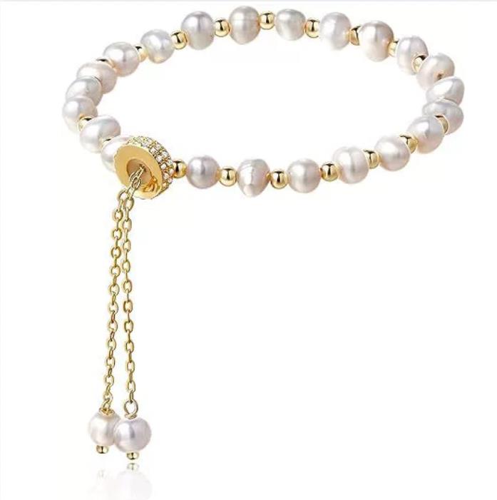 Chic Ladies' Gold Plate Pearls Bangle - Versatile Designer Accessory With Detachable Charm