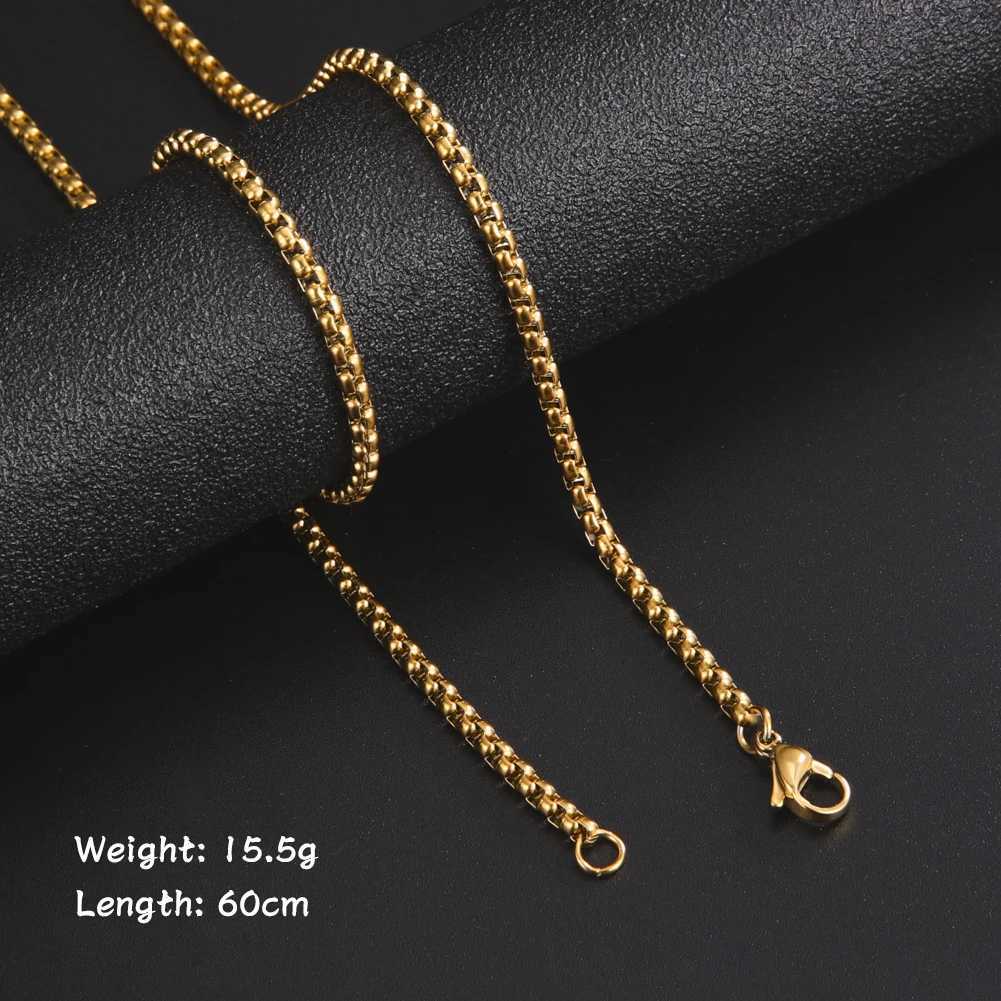 60cm Long Box Chain Necklace Men Stainless Steel Black Gold Color Link Chains Basic Punk Fashion Jewelry Wholesale XJ250708