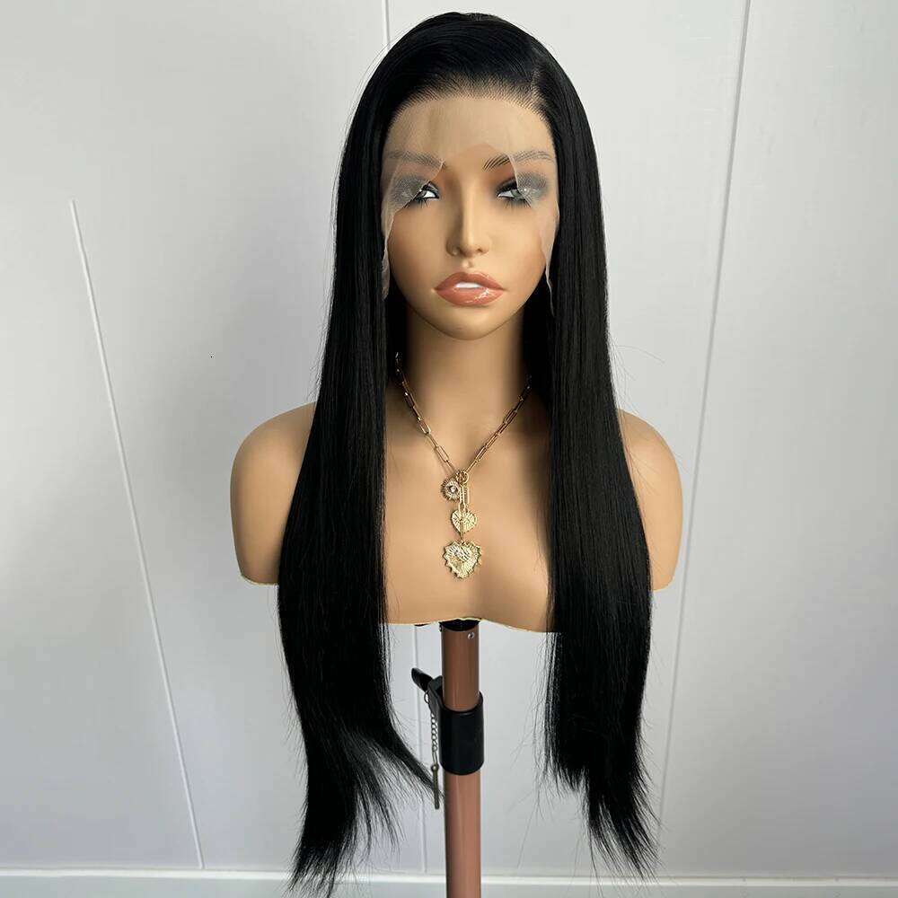 Black Synthetic Long Silk Straight High Quality Lace Front Human Wigs For Women Daily Use Cosplay Wig