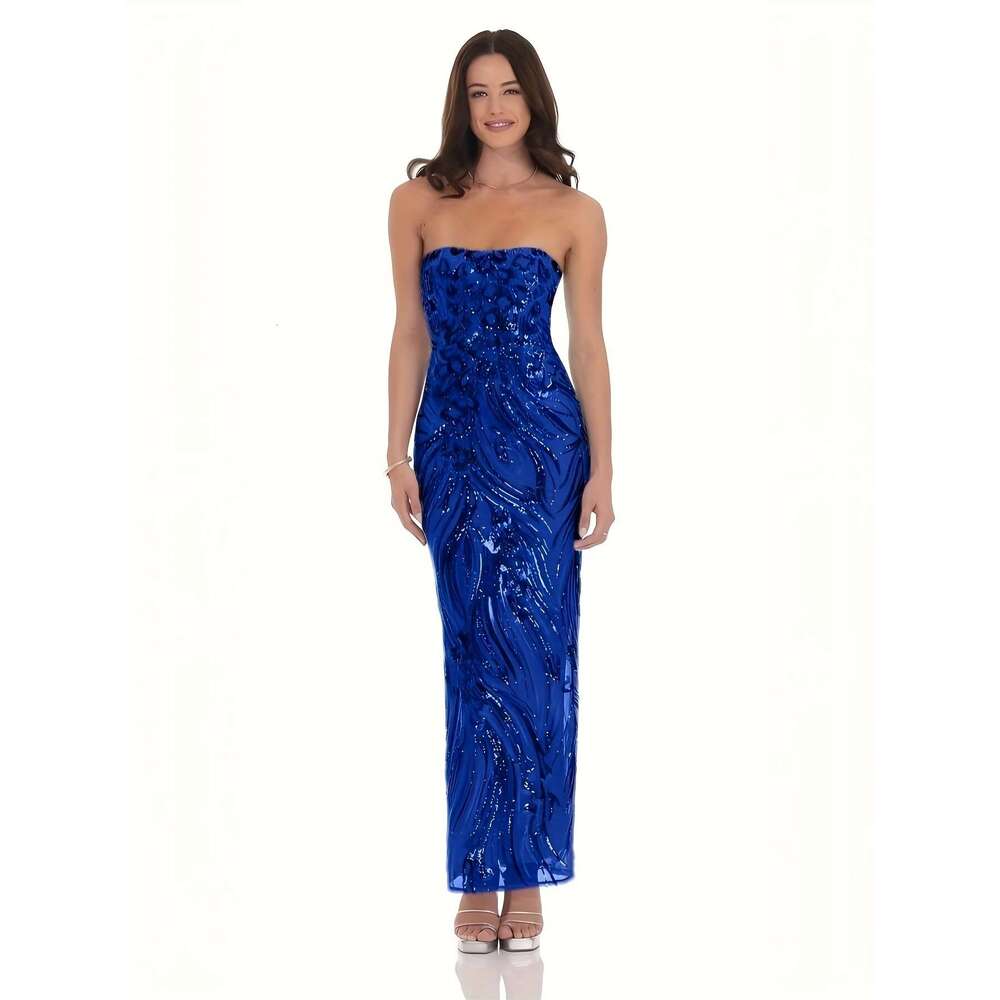 2025 New Light Niche Designer Evening Gown - Strapless Beaded Fishtail Mermaid with Gradient Color, Long Formal Gala & Performance for Evening Party W