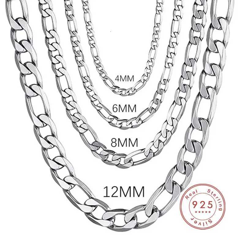 New 925 Sterling Silver Necklace 2/4/6/8/12MM 40-75cm Figaro Chains Mens Necklace Hip Hop Women Engagement Jewelry XJ250708